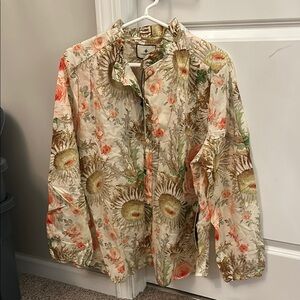 Tuckernuck Cream and Green Floral Blouse